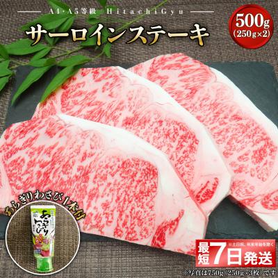 ふるさと納税 境町 <最短7日発送> 常陸牛A5 サーロインステーキ500g (250g×2枚) あらぎりわさび1本付