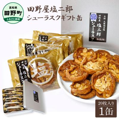 ふるさと納税 田野町 [四国一小さなまち]★田野屋塩二郎完全天日塩★シューラスクギフト缶 20枚入(2枚×10袋入) 1缶