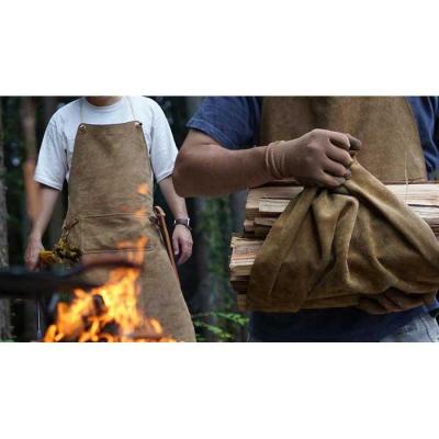 ふるさと納税 川崎市 SKLO 一枚革の良さ、強さも生かす焚火エプロン(肩紐:革) マスタードイエロー