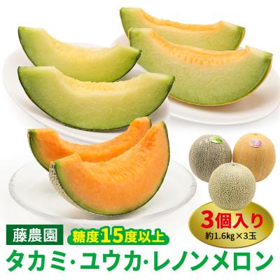 ふるさと納税 つがる市 満喫!つがるメロン食べ比べセット (タカミ・ユウカ・レノン) 各1.6kg 3玉セット [0669]