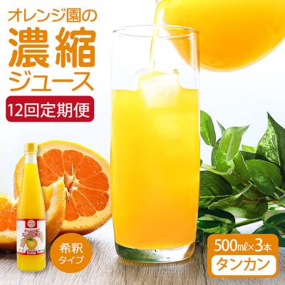 ふるさと納税 土佐清水市 オレンジ園の濃縮ジュース タンカン 500ml 3本 12回定期便 希釈用[J00119]