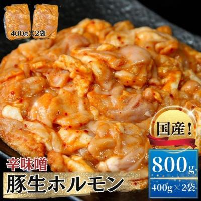 ふるさと納税 東松島市 国産 豚 生ホルモン 辛味噌味 800g(400g×2パック) 冷凍 小分け 味付 簡単 AB