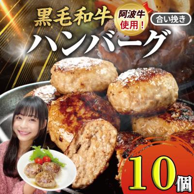 ふるさと納税 小松島市 ハンバーグ 冷凍 10個 国産 黒毛和牛 阿波牛 使用! 淡路島玉ねぎ入り 合い挽き