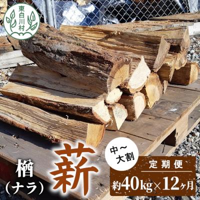 ふるさと納税 東白川村 定期便 全12回 なら薪 中〜大割 約40kg 計480kg 薪ストーブ アウトドア キャンプ