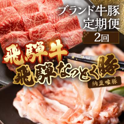 ふるさと納税 下呂市 [定期便2回] 飛騨牛&amp;納豆喰豚 お楽しみ定期便(しゃぶしゃぶ用、焼肉用)天狗 [11-S]