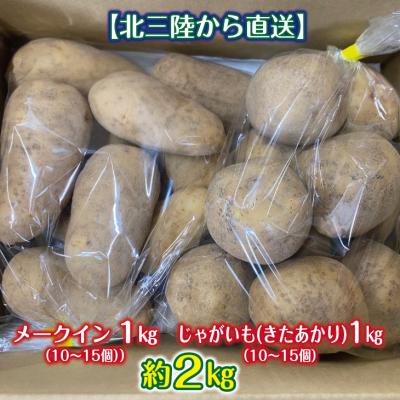 ふるさと納税 普代村 岩手普代村産 じゃがいも 約2kg (メークイン1kg、きたあかり1kg) 新じゃが いも 芋