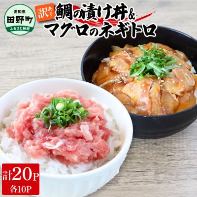 ふるさと納税 田野町 [四国一小さなまち]訳あり鯛の漬け丼&amp;マグロのネギトロ 80g×各10P
