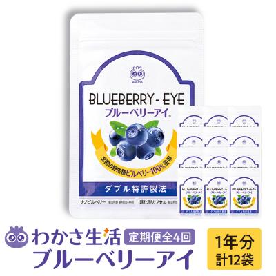 ふるさと納税 京都市 [わかさ生活]&lt;定期便&gt;ブルーベリーアイ 1年分 (3袋 x 4回 計12袋)
