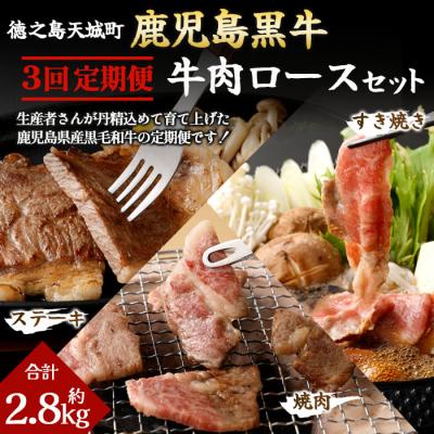 ふるさと納税 天城町 [3回定期便]鹿児島黒牛 牛肉ロースセット ロースすき焼き ロース焼肉 ロースステーキ