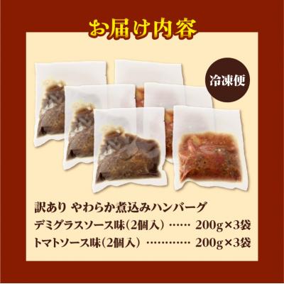 ふるさと納税 滝川市 【訳あり】やわらか煮込みハンバーグ(デミグラスソースとトマトソース)200gx6袋(2種各3袋) |  | 01