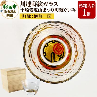 ふるさと納税 秋田市 川連蒔絵ガラス 土崎港曳山まつり町紋ぐい呑(杉箱入り)[旭町一区]|15_ssi-412101