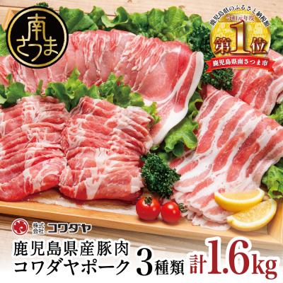 ふるさと納税 南さつま市 鹿児島産 豚肉3種 計1.6kg (バラ/肩ロースしゃぶしゃぶ/ロース生姜焼き)