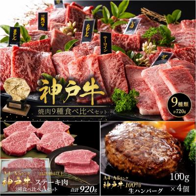 ふるさと納税 加西市 ステーキ3種920g 焼肉9種計720g ゆず山椒付き 生ハンバーグ4個 [No5698-2242]