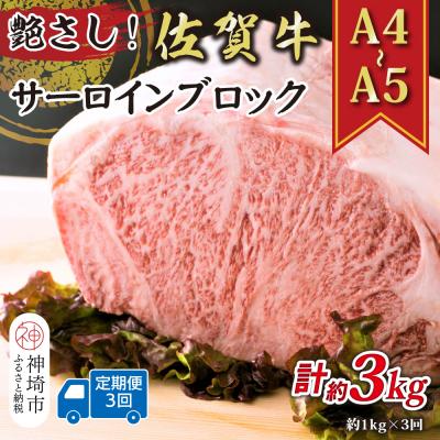 ふるさと納税 神埼市 [3か月定期便][A4〜A5]佐賀牛サーロインブロック 約1kg×3回(H112268)