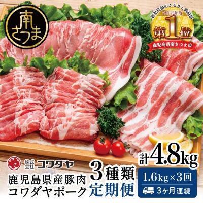 ふるさと納税 南さつま市 [定期便 全3回]鹿児島産 豚肉3種類セット 1.6kg×3回(合計4.8kg)[3ヶ月連続]