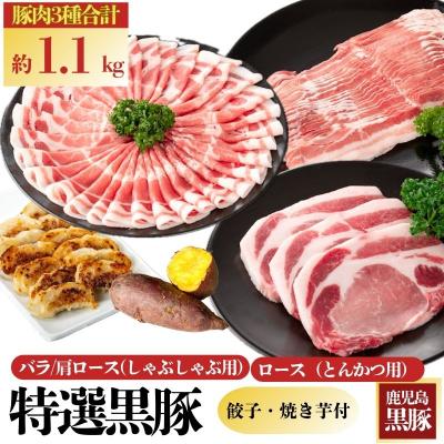 ふるさと納税 肝付町 特選黒豚(約1.1kg)・黒豚餃子(3パック)・冷凍やきいも(約800g)セット