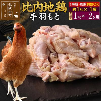 ふるさと納税 北秋田市 [定期便2ヶ月]比内地鶏 手羽もと(1kg×1袋)×2回 計2kg|jaat-070602