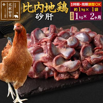 ふるさと納税 北秋田市 [定期便2ヶ月]比内地鶏 砂肝(1kg×1袋)×2回 計2kg|jaat-100602