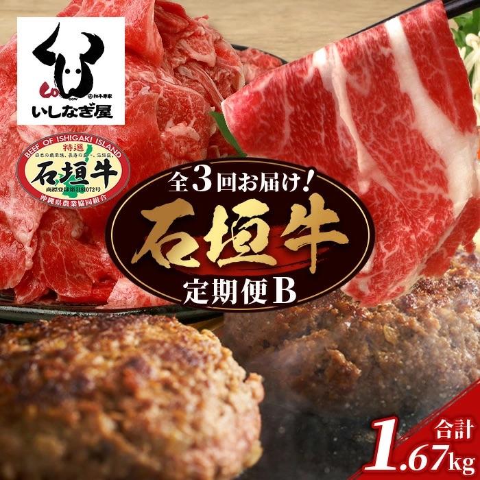 ふるさと納税 石垣市 [全3回 定期便B] 石垣牛 切り落としスライス・ハンバーグ・肩ロースすきしゃぶ 計1.67kg