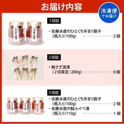 ふるさと納税 豊富町 佐藤水産の豊富産の手まり筋子と鮭さざ浪漬 ・口福便セットB 全3回の画像