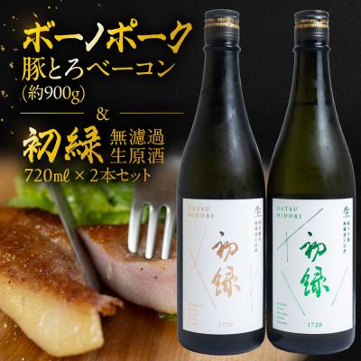 ふるさと納税 下呂市 [飛騨 味職人]ボーノポーク豚とろベーコンと[初緑] 無濾過生原酒2種セット[54-17]