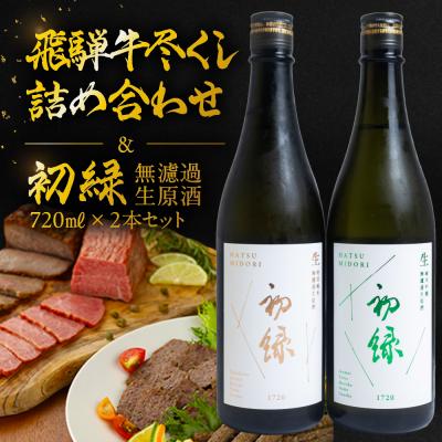 ふるさと納税 下呂市 [飛騨 味職人]飛騨牛尽くし詰め合わせと[初緑] 無濾過生原酒2種セット[54-22]