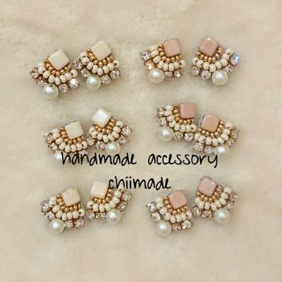 ふるさと納税 三宅町 ビーズ 刺繍 ひし形 : イヤリング ミントグリーン ジュエリー アクセサリー chiimade