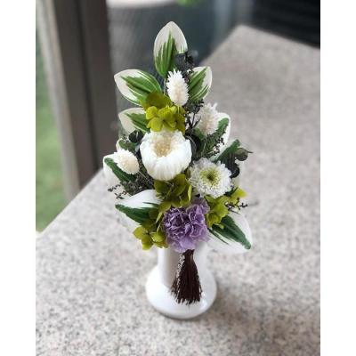 ふるさと納税 名古屋市 プリザーブドフラワー・静花(クリアケース入り) ホワイト×グリーン×パープル