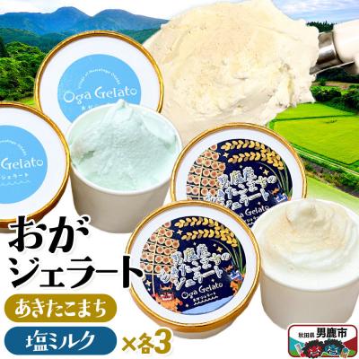 ふるさと納税 男鹿市 おがジェラートセット(男鹿産あきたこまち・男鹿の塩ミルク)各3個 計6個|23_oga-020601