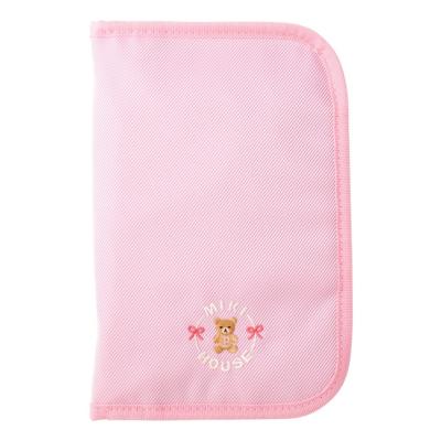 ふるさと納税 八尾市 ミキハウス クマ&amp;リボン刺繍の母子手帳ケースMサイズ(ピンク)(A282)