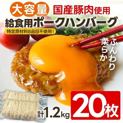 ふるさと納税 古賀市 大容量!給食用ポークハンバーグ20枚 合計1.2kg!