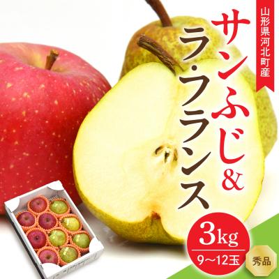 ふるさと納税 河北町 [令和7年産]サンふじ&amp;ラ・フランス 3kg(約9〜12玉) 山形県 河北町産 [山形eLab]