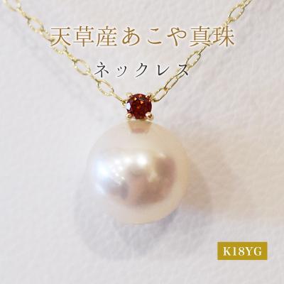 ふるさと納税 天草市 真珠 ネックレス 8-8.5mm ホワイトピンク 1月 ガーネットK18YG