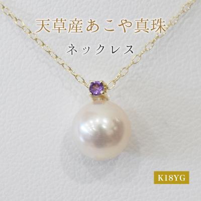 ふるさと納税 天草市 真珠 ネックレス 8-8.5mm ホワイトピンク 2月 アメシスト K18YG