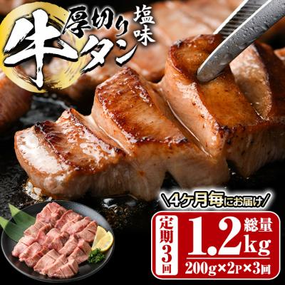 ふるさと納税 佐伯市 &lt;定期便・全3回 (4か月ごとの発送)&gt;厚切り 塩味 牛タン (総量1.2kg)