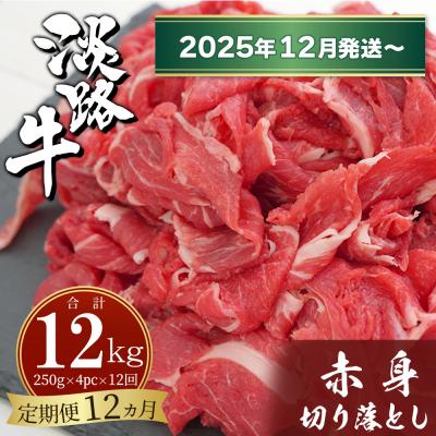 ふるさと納税 淡路市 [定期便12ヶ月2025年12月発送〜]淡路牛赤身切り落とし1kg(250g×4P)