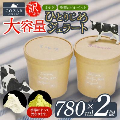ふるさと納税 山形市 COZAB GELATO 訳あり 大容量 ひとりじめサイズ 2個セット ジェラート FY25-276