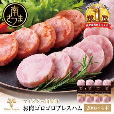 ふるさと納税 南さつま市 [マイスター山野井]お肉ゴロゴロプレスハム 計800g(200g×4本)