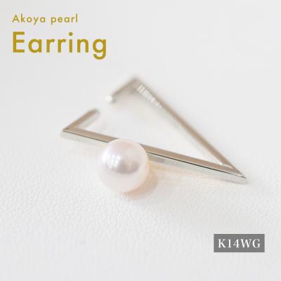 ふるさと納税 天草市 あこや真珠 イヤーカフ 6mm - 6.5mm ホワイトピンク 三角 K14WG