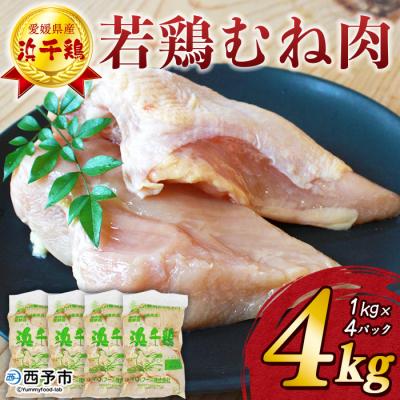 ふるさと納税 西予市 &lt;銘柄鶏 浜千鳥 愛媛県産 若鶏むね肉 4kg(1kg×4)&gt;国産 鶏肉 鳥肉 むね肉 ムネ