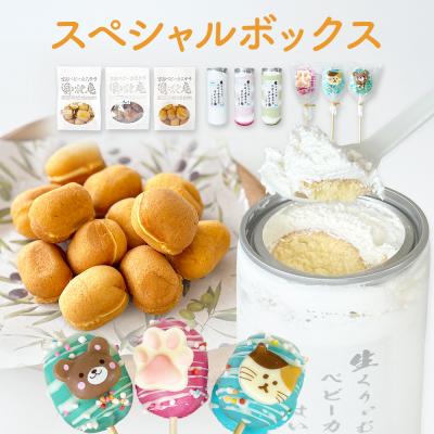 ふるさと納税 石巻市 スペシャルボックス(はいとく缶3種・ベビーカステラ12個×3種・ベビーポップ×おまかせカラー3本)