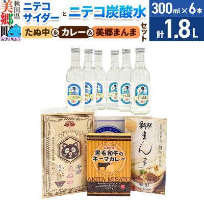 ふるさと納税 美郷町 ニテコサイダーニテコ炭酸水 各3本とたぬ中・カレー・美郷まんまのセット|01_amd-970101d
