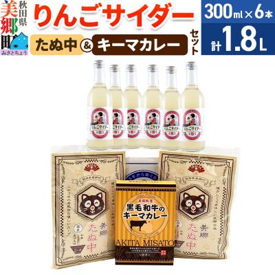 ふるさと納税 美郷町 りんごサイダー6本とたぬ中・キーマカレーのセット|01_amd-940101b
