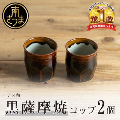 ふるさと納税 南さつま市 [お歳暮ギフト]黒薩摩焼 ペアコップ(アメ釉)