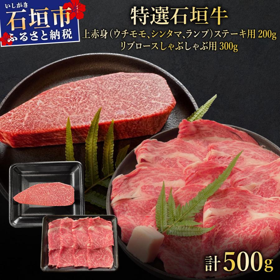 ふるさと納税 石垣市 肉の旨味あふれる上赤身ステーキ肉/リブロースしゃぶしゃぶ用のよくばり食べ比べ 合計500g