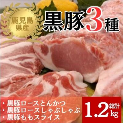 ふるさと納税 肝付町 鹿児島産黒豚3種(ロース(しゃぶしゃぶ,とんかつ用)・モモ)(計約1.2kg)