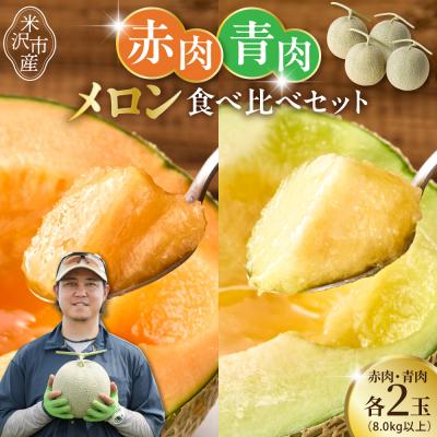 ふるさと納税 米沢市 [先行受付] 令和8年産 赤肉青肉メロン 食べ比べ 2セット 各2玉 計4玉 8kg以上