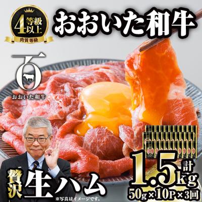 ふるさと納税 佐伯市 [全3回定期便]おおいた和牛 生ハム (総計1.5kg・50g×10P×3回)