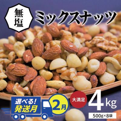 ふるさと納税 碧南市 [2月発送][大容量]4種の無塩ミックスナッツ 4kg(500g×8袋) H059-153_Feb