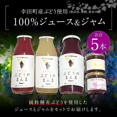 ふるさと納税 幸田町 幸田町産ぶどう使用(無添加、無糖、無加水)100%ジュース3本 ジャム(90g)2本 詰め合わせ